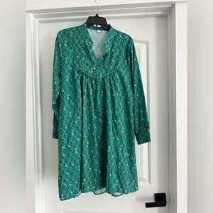 Green Printed Long-Sleeve Women’s Dress